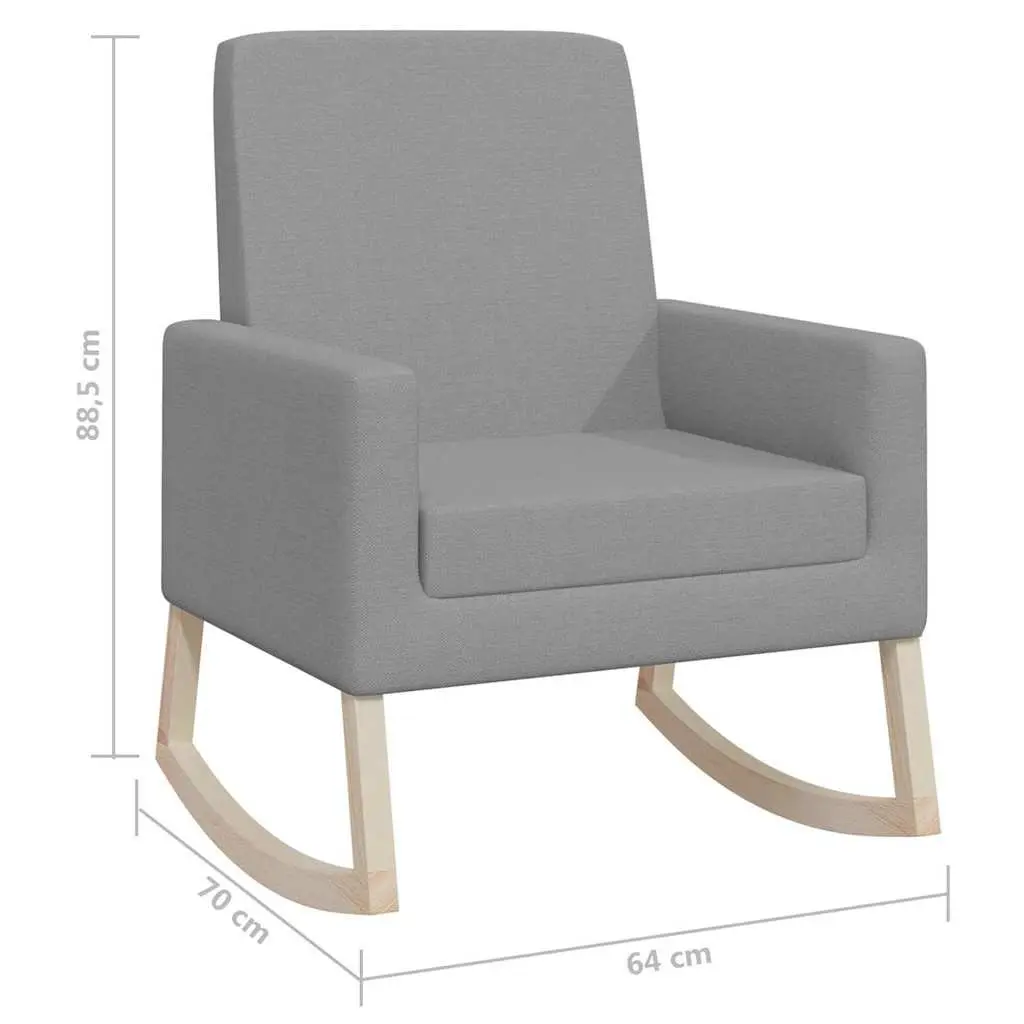 Rocking Chair with Armrests Fabric Upholstered Grey Wooden Frame Lounge Seat