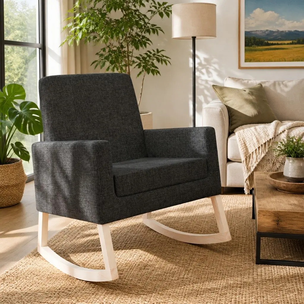 Black Upholstered Rocking Chair