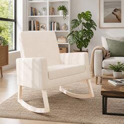 Your Cozy Spot: Cream Fabric Upholstered Rocking Chair