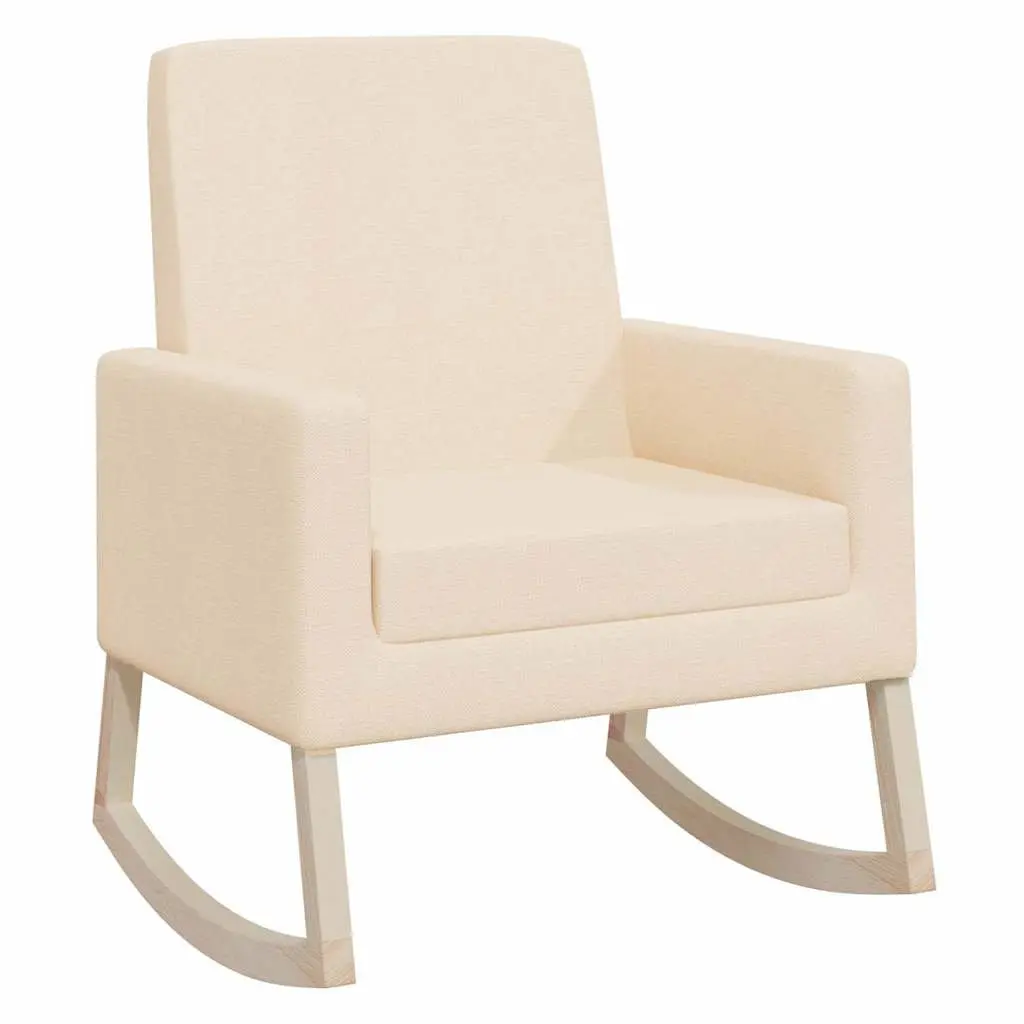Rocking Chair Cream Fabric Upholstered Armchair Wooden Frame