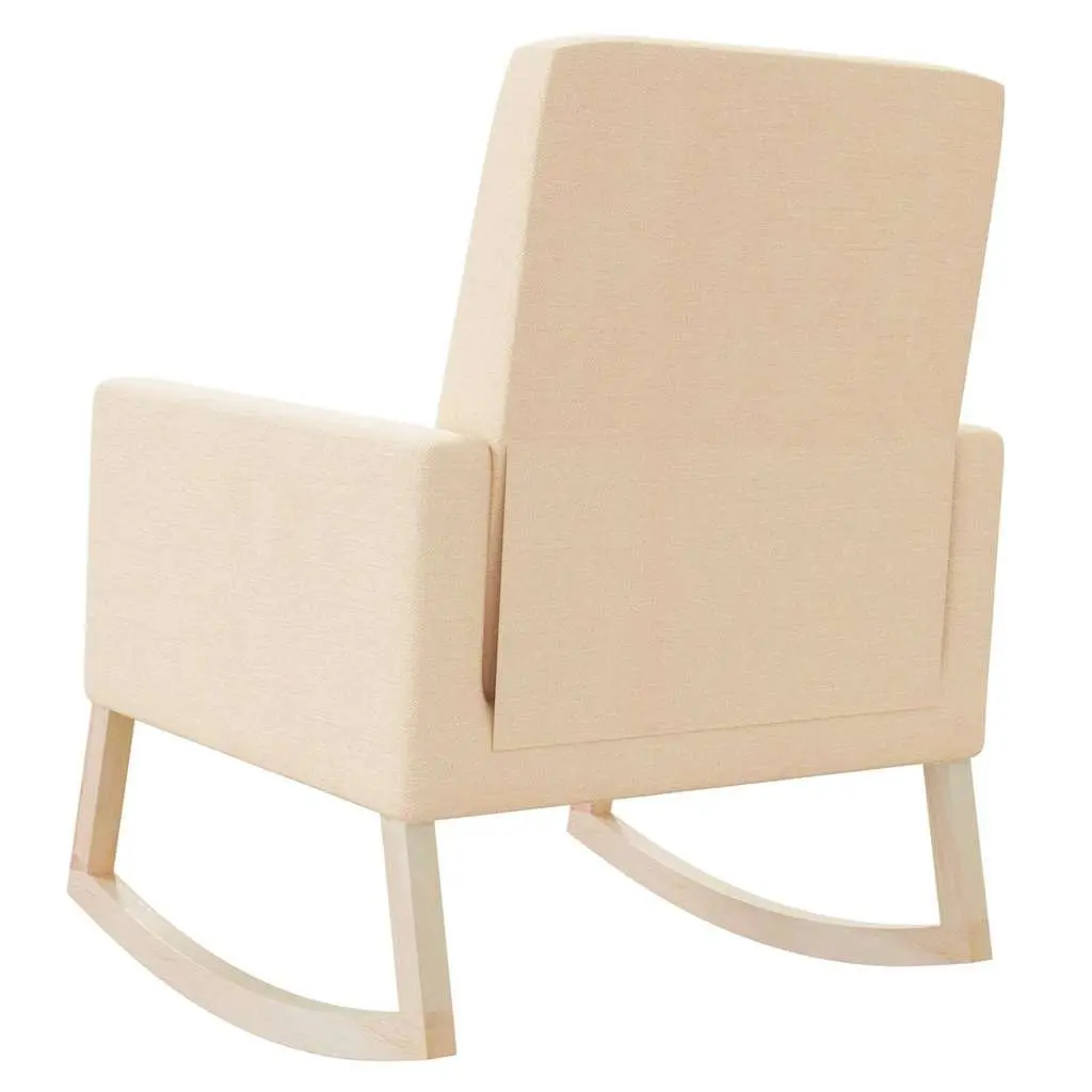 Rocking Chair Cream Fabric Upholstered Armchair Wooden Frame