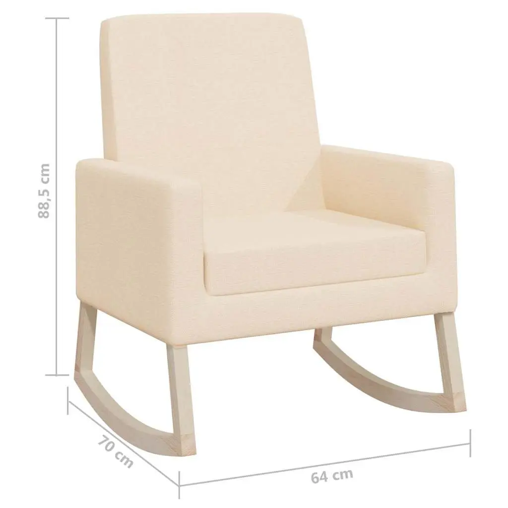 Rocking Chair Cream Fabric Upholstered Armchair Wooden Frame