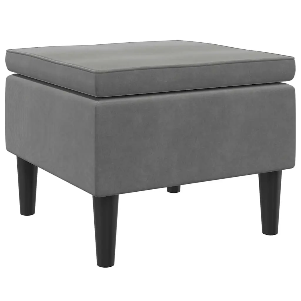 Dark Grey Velvet Stool with Wooden Legs Footrest Ottoman Seat Padding