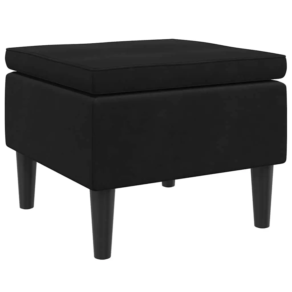 Stool Black Velvet Padded Seat Wooden Legs Compact Seating