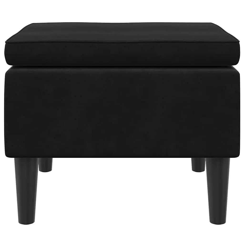 Stool Black Velvet Padded Seat Wooden Legs Compact Seating