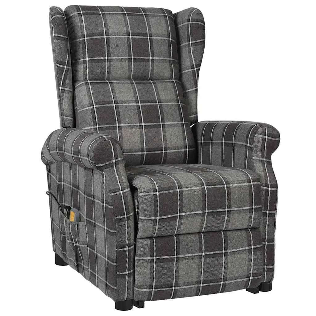 Electric Massage Chair Grey Fabric Stand Up Recliner with Lift Function and Vibration Massage
