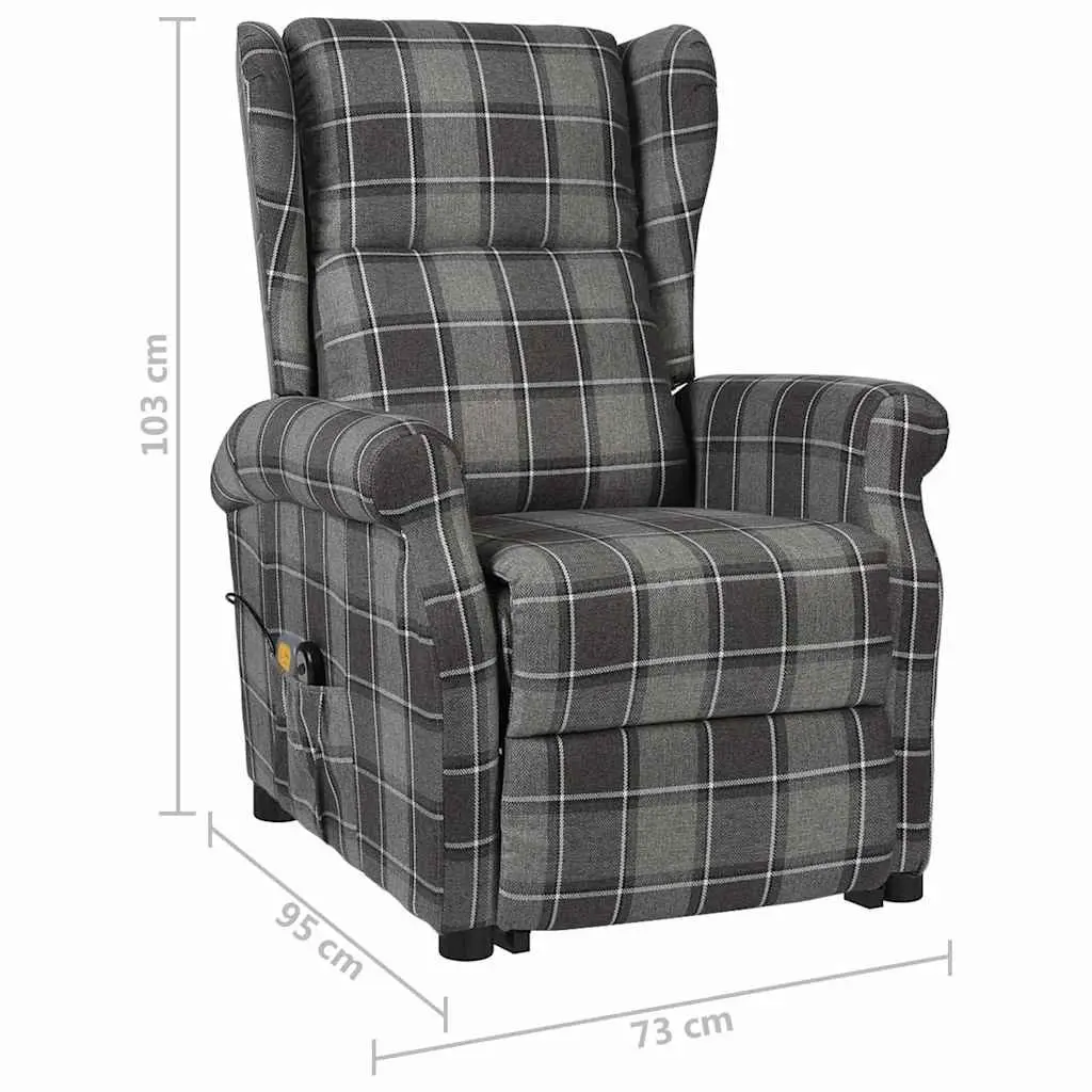 Electric Massage Chair Grey Fabric Stand Up Recliner with Lift Function and Vibration Massage