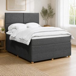 Queen Box Spring Bed with Pocket Spring Mattress LED Lights Grey Fabric Frame