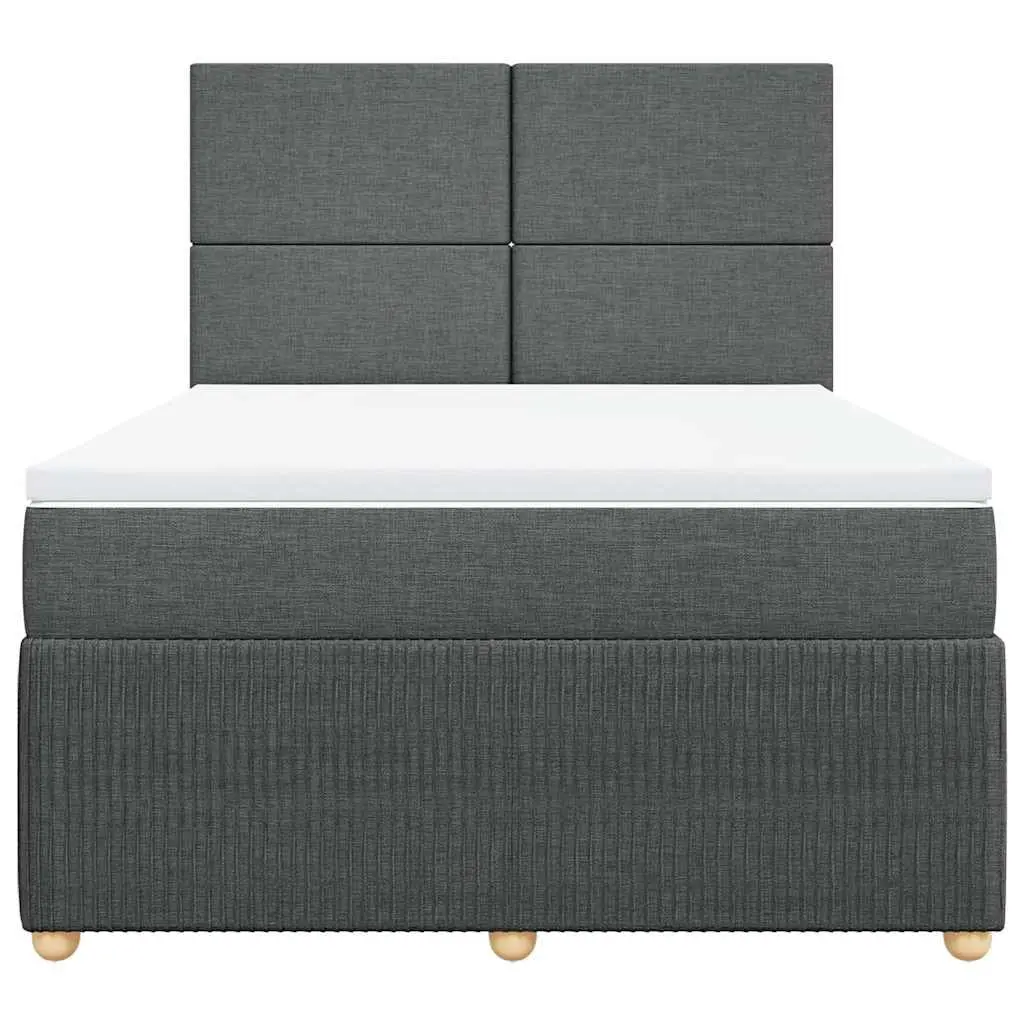 Queen Box Spring Bed with Pocket Spring Mattress Adjustable Headboard LED Lights Grey Fabric Frame