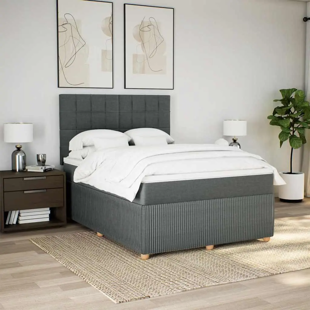 Queen Bed Frame with Mattress Dark Grey Fabric Box Spring Bed with LED Lights