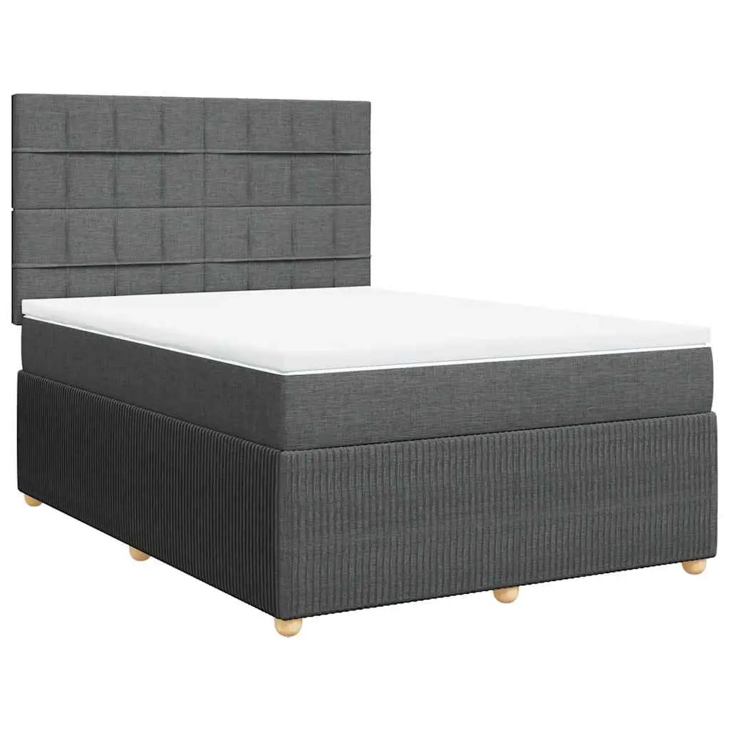 Queen Bed Frame with Mattress Dark Grey Fabric Box Spring Bed with LED Lights