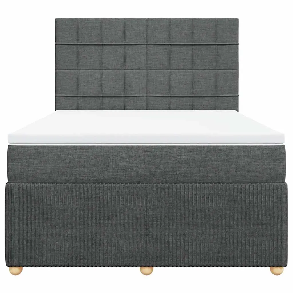 Queen Bed Frame with Mattress Dark Grey Fabric Box Spring Bed with LED Lights