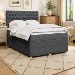 Queen Box Spring Bed with Pocket Spring Mattress LED Lights Adjustable Headboard