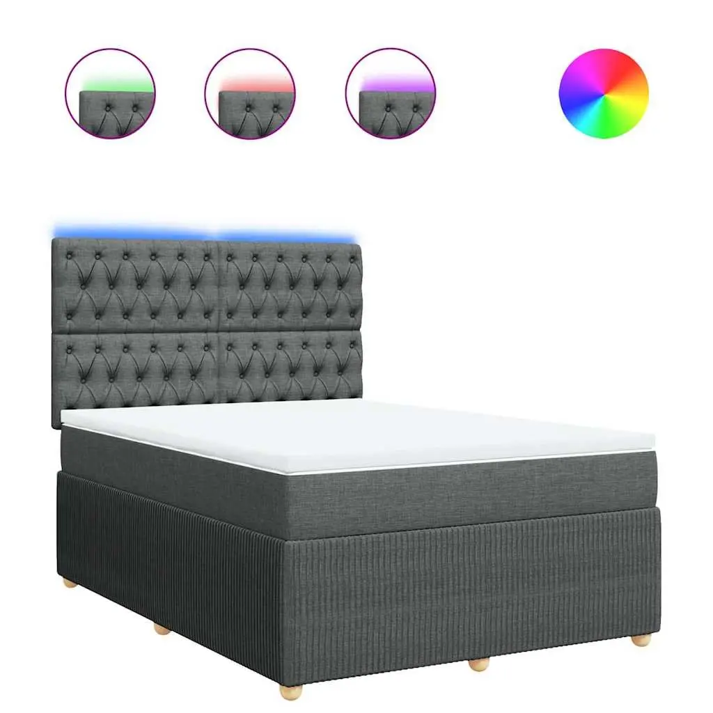 Queen Box Spring Bed with Pocket Spring Mattress Adjustable Headboard LED Lights