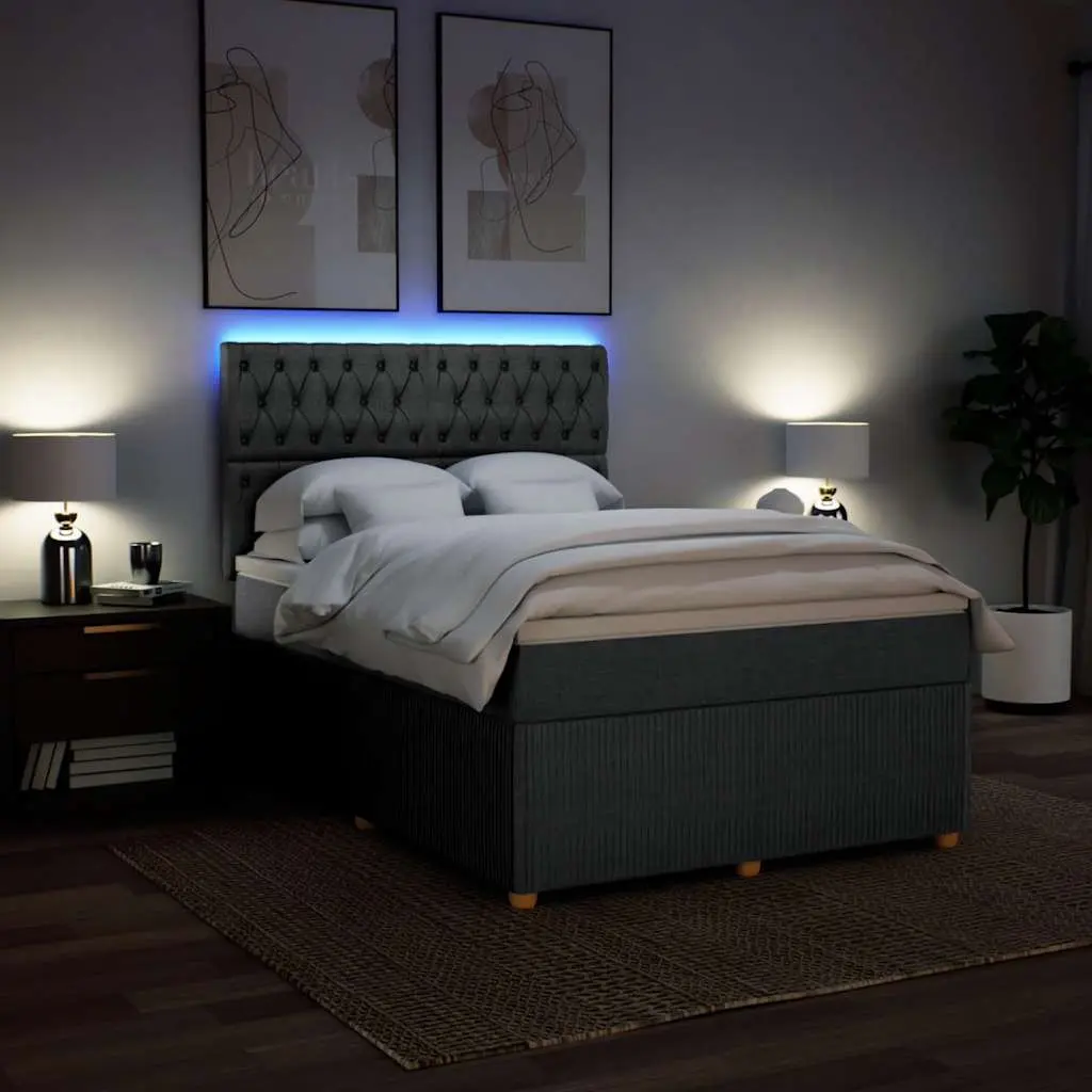 Queen Box Spring Bed with Pocket Spring Mattress Adjustable Headboard LED Lights