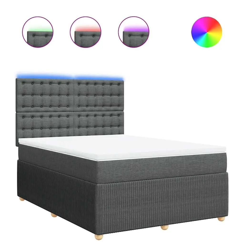Queen Box Spring Bed with Pocket Spring Mattress and LED Lights Grey Fabric