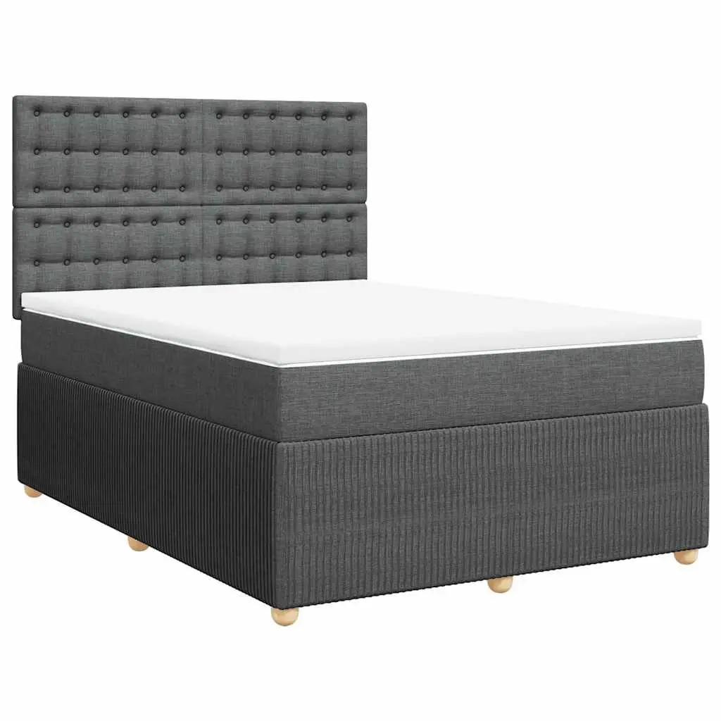 Queen Box Spring Bed with Pocket Spring Mattress and LED Lights Grey Fabric