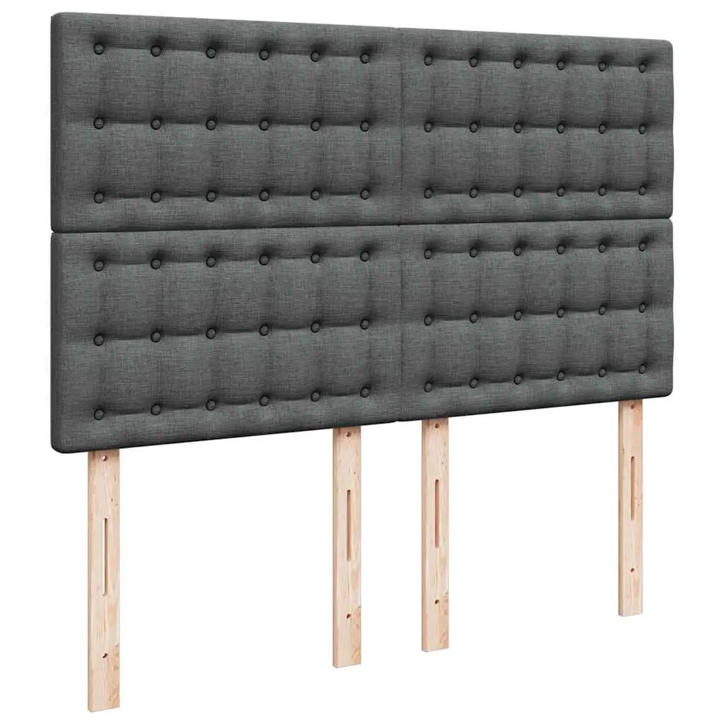 Queen Box Spring Bed with Pocket Spring Mattress and LED Lights Grey Fabric