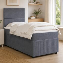 Box Spring Bed King Single with Pocket Mattress LED Headboard Grey Velvet