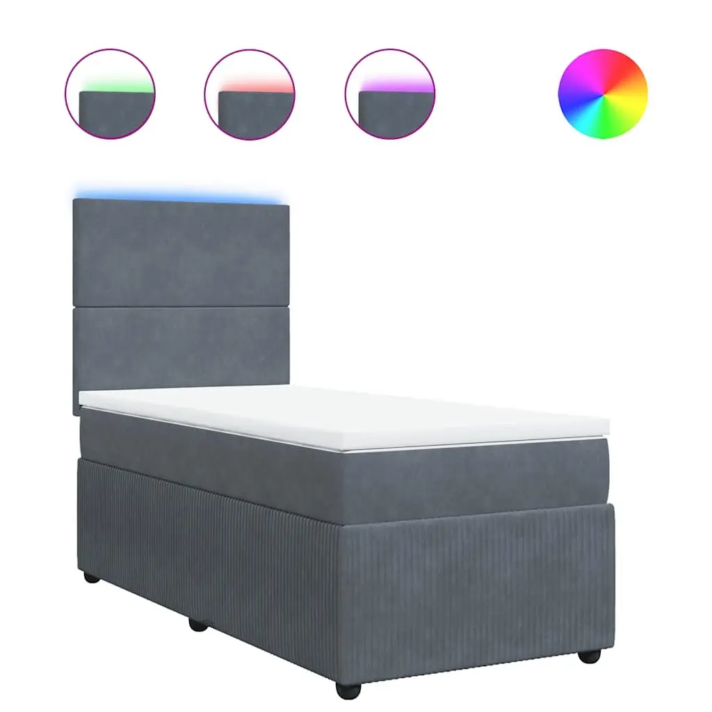 Box Spring Bed King Single with Pocket Mattress LED Headboard Grey Velvet