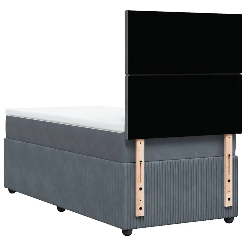 Box Spring Bed King Single with Pocket Mattress LED Headboard Grey Velvet
