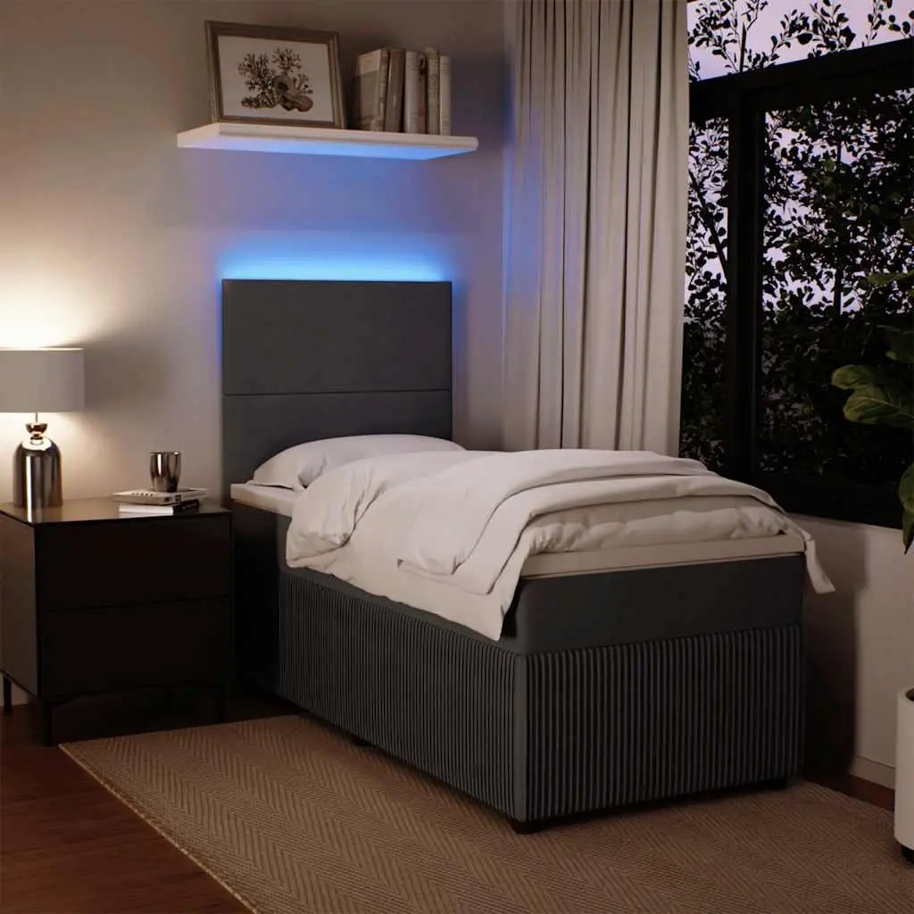 Box Spring Bed King Single with Pocket Mattress LED Headboard Grey Velvet