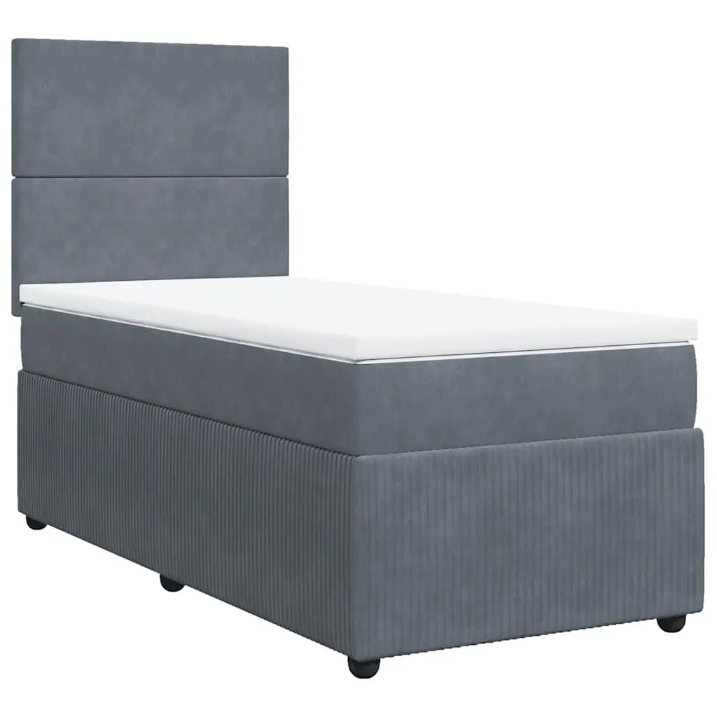 Box Spring Bed King Single with Pocket Mattress LED Headboard Grey Velvet