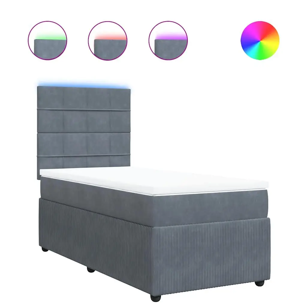 Box Spring Bed King Single Velvet Pocket Spring Mattress LED Lights Grey