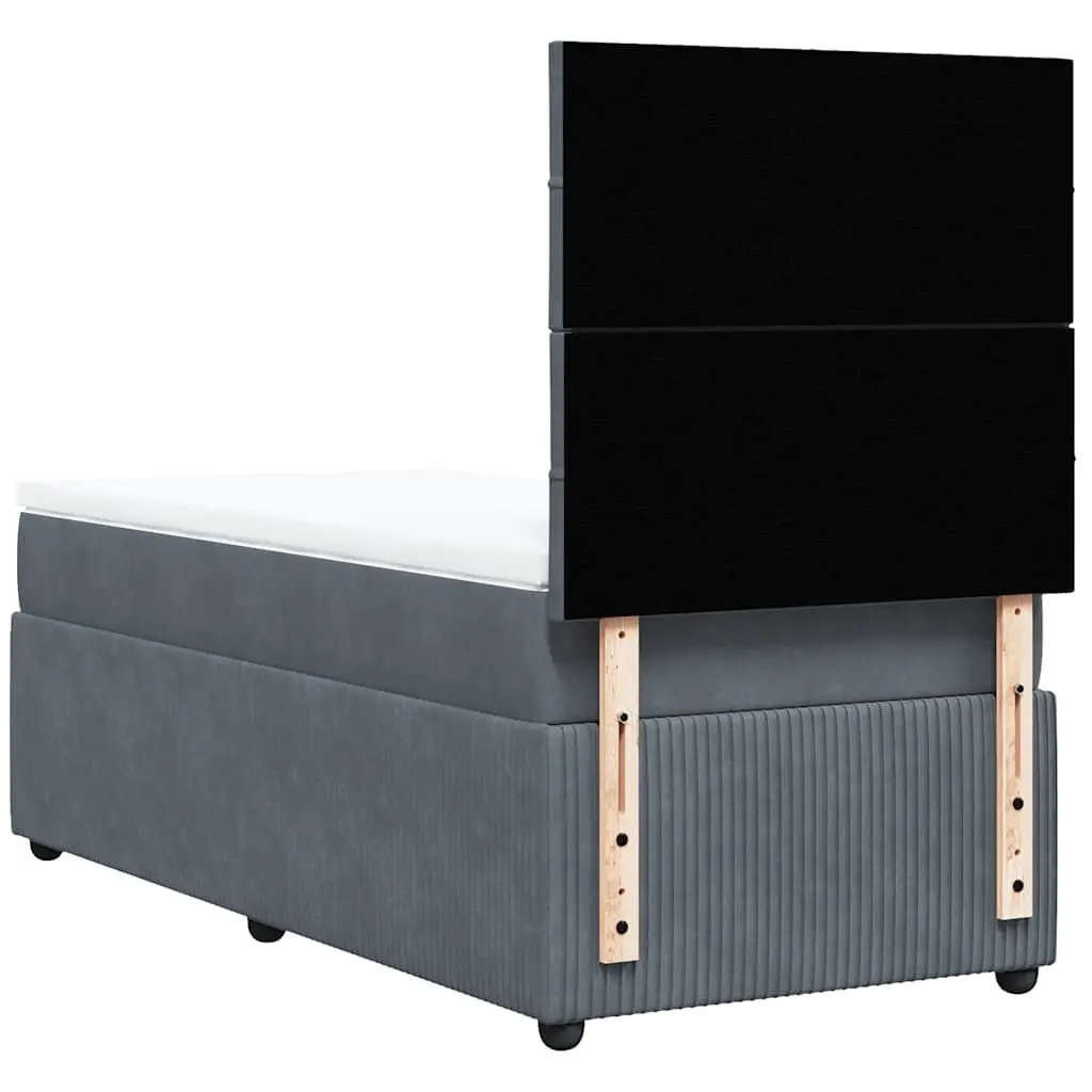Box Spring Bed King Single Velvet Pocket Spring Mattress LED Lights Grey