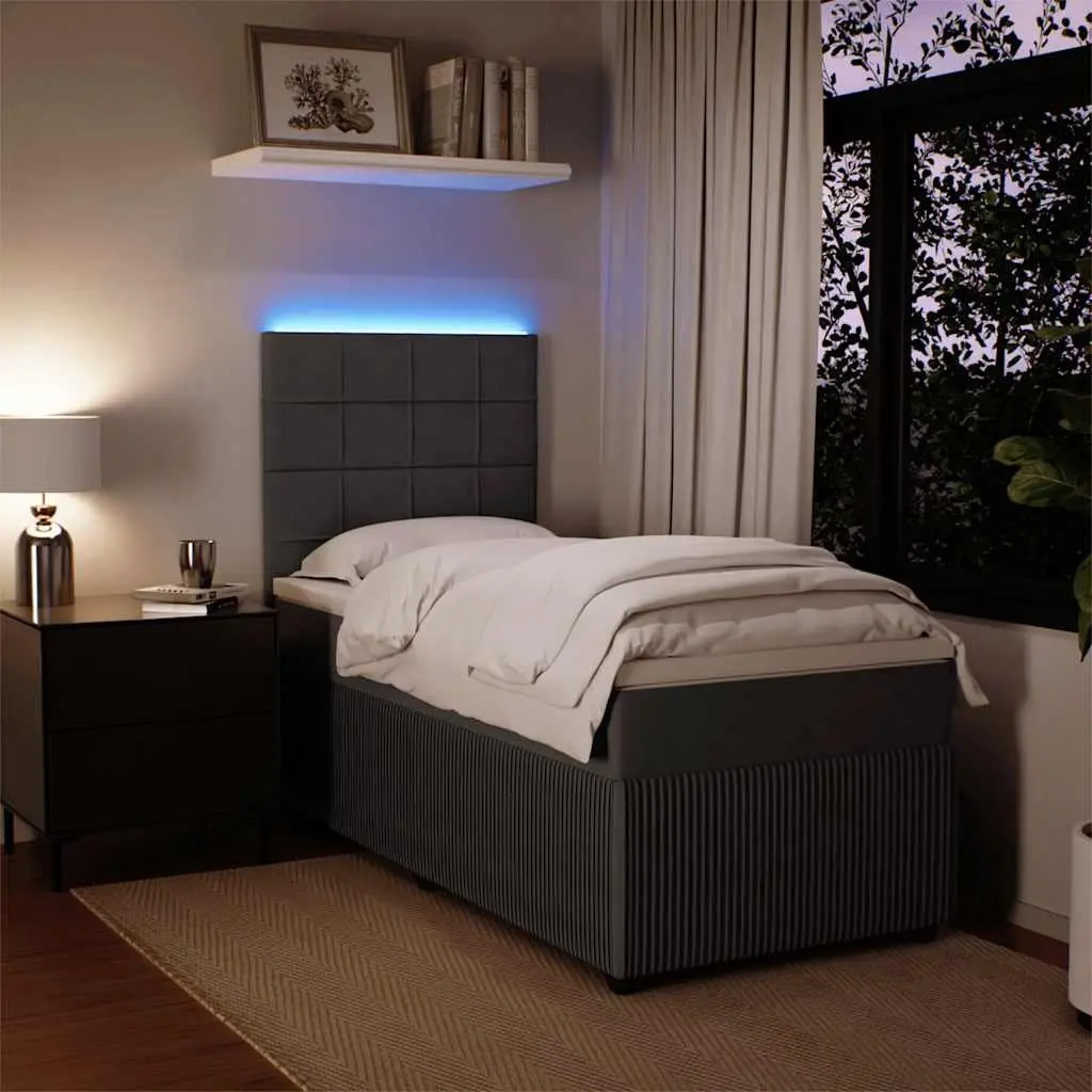 Box Spring Bed King Single Velvet Pocket Spring Mattress LED Lights Grey