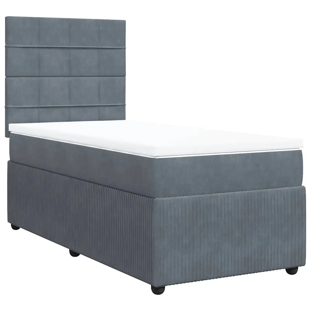 Box Spring Bed King Single Velvet Pocket Spring Mattress LED Lights Grey