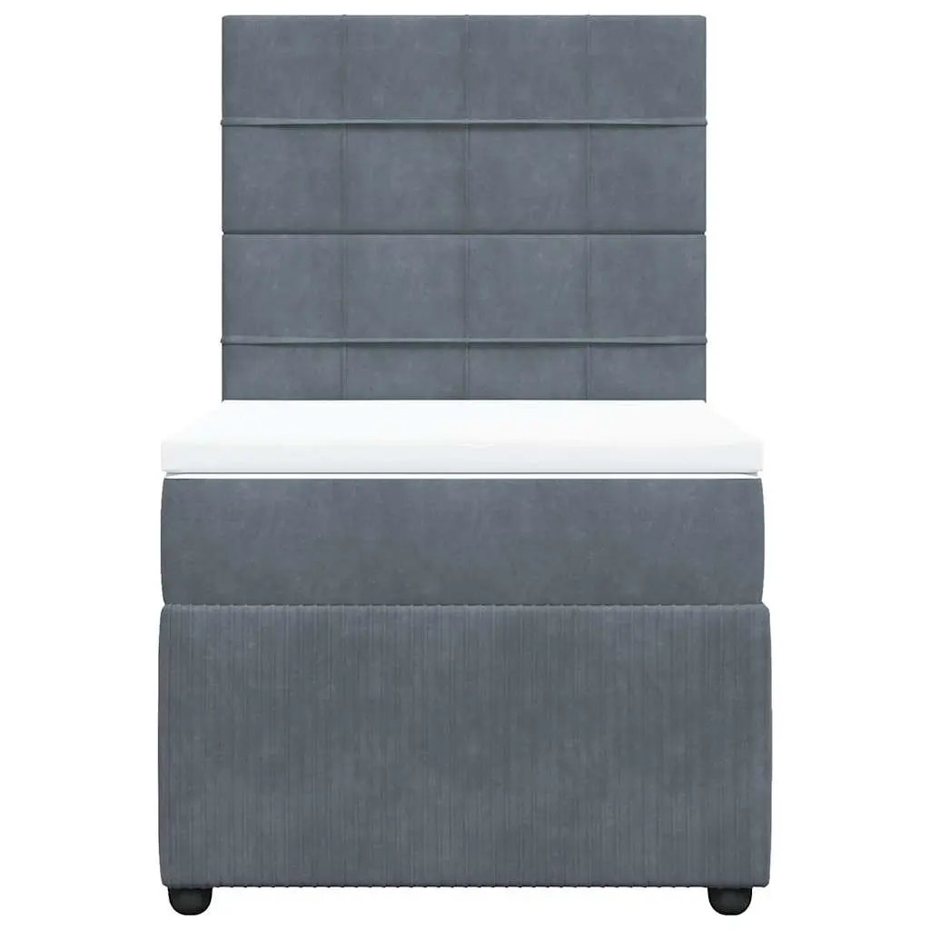 Box Spring Bed King Single Velvet Pocket Spring Mattress LED Lights Grey