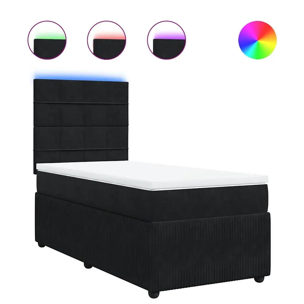 King Single Box Spring Bed Velvet Fabric Pocket Mattress Adjustable Headboard LED Lights