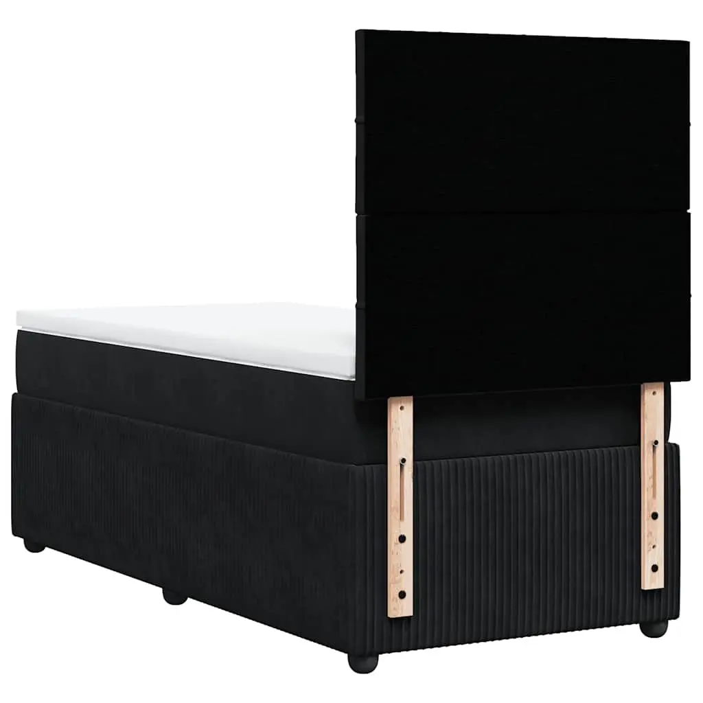 King Single Box Spring Bed Velvet Fabric Pocket Mattress Adjustable Headboard LED Lights