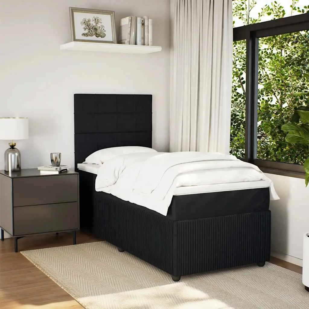 King Single Box Spring Bed Velvet Fabric Pocket Mattress Adjustable Headboard LED Lights