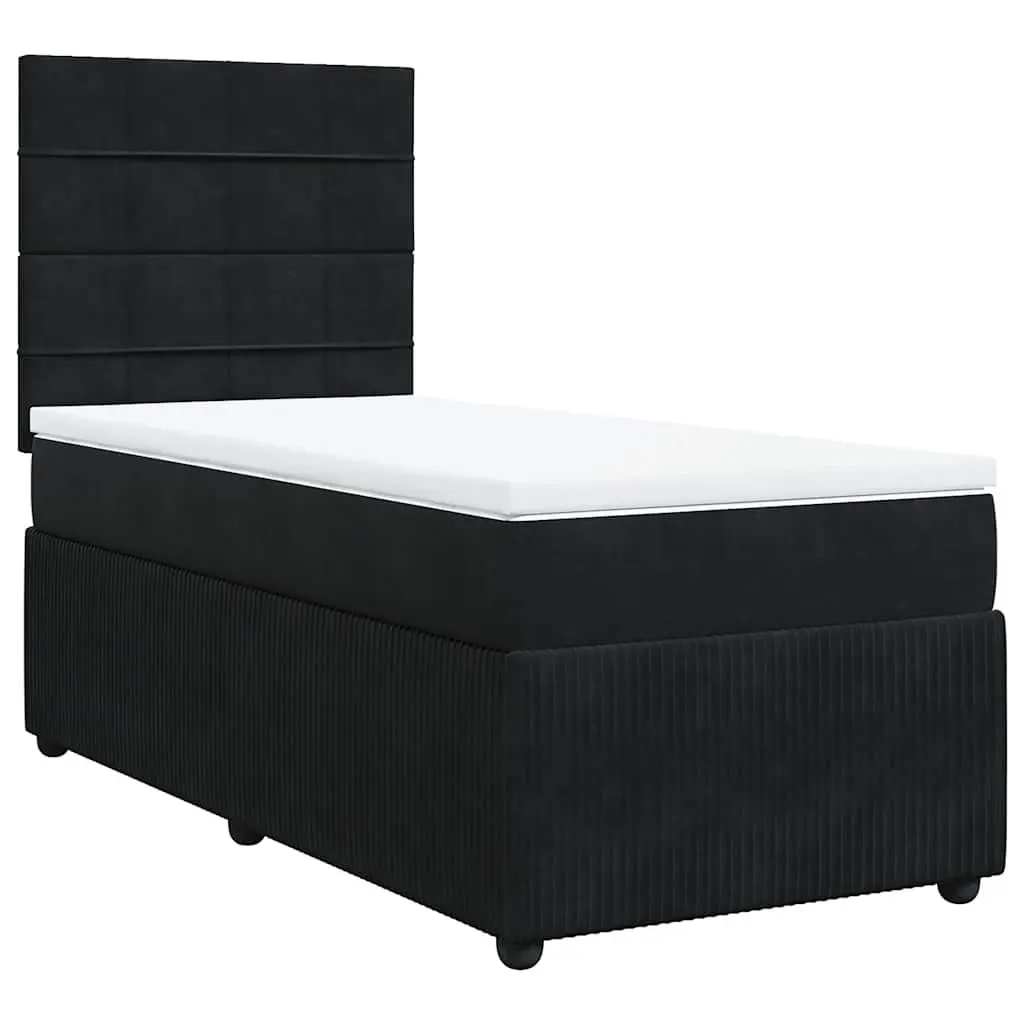 King Single Box Spring Bed Velvet Fabric Pocket Mattress Adjustable Headboard LED Lights