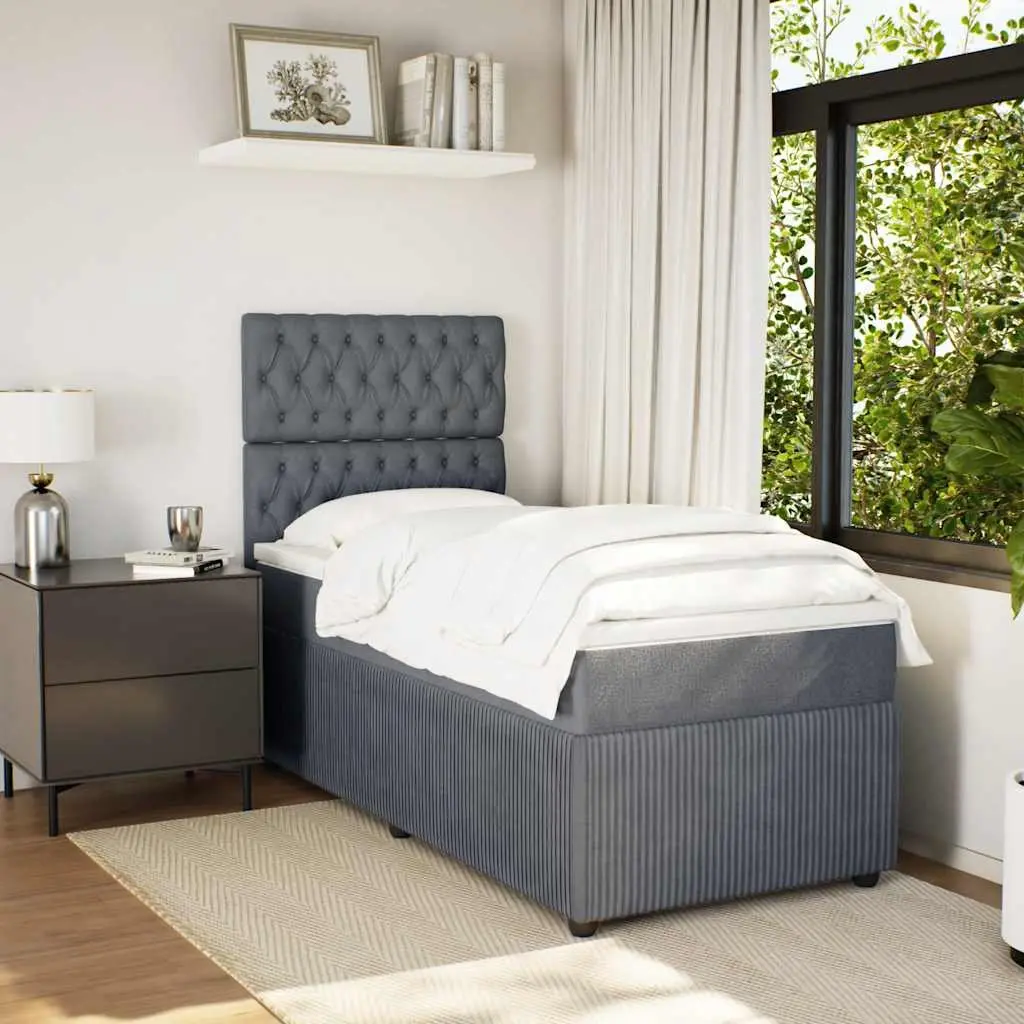 Box Spring Bed King Single with Pocket Spring Mattress Velvet Upholstery LED Lights Grey