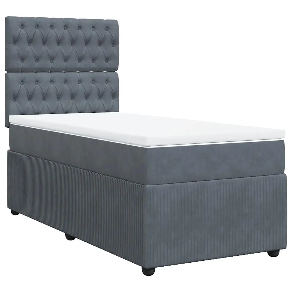 Box Spring Bed King Single with Pocket Spring Mattress Velvet Upholstery LED Lights Grey