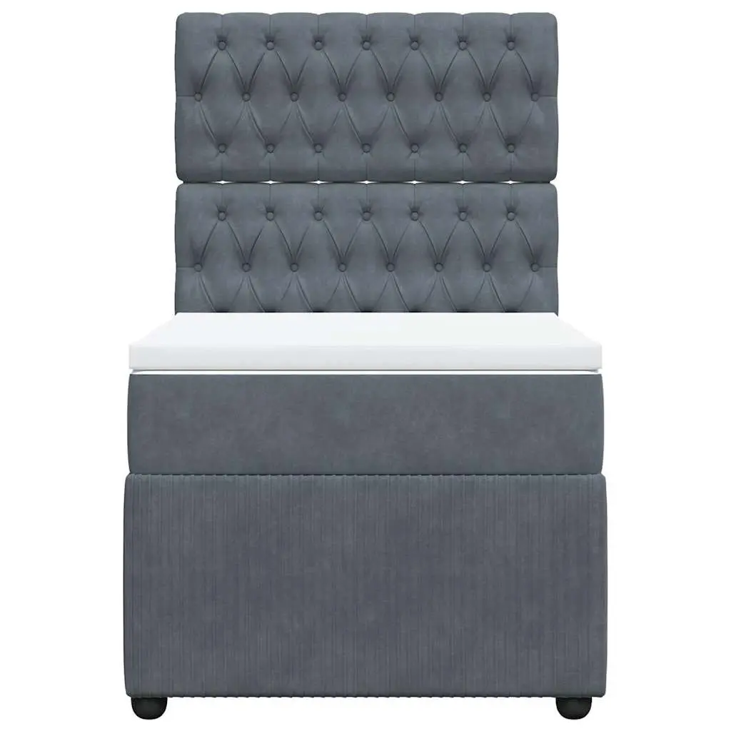 Box Spring Bed King Single with Pocket Spring Mattress Velvet Upholstery LED Lights Grey