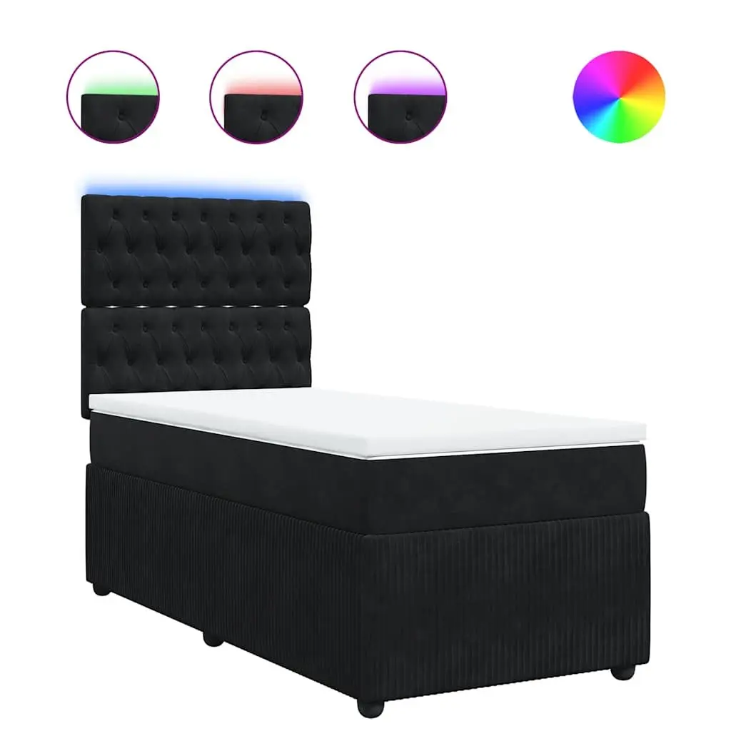 Pocket Spring Mattress Box Spring Bed King Single Black Velvet with Adjustable LED Lights