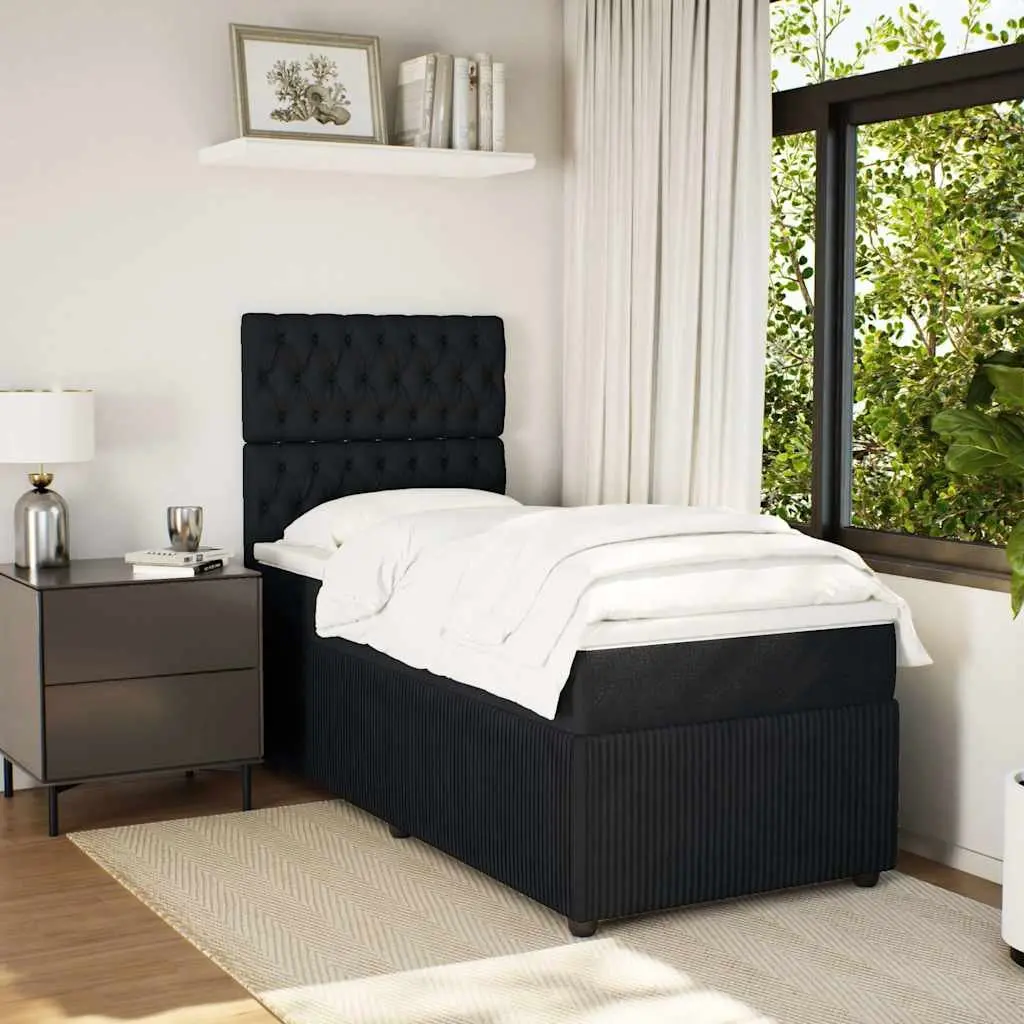 Pocket Spring Mattress Box Spring Bed King Single Black Velvet with Adjustable LED Lights
