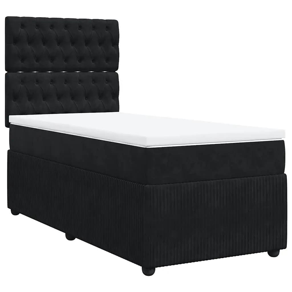 Pocket Spring Mattress Box Spring Bed King Single Black Velvet with Adjustable LED Lights