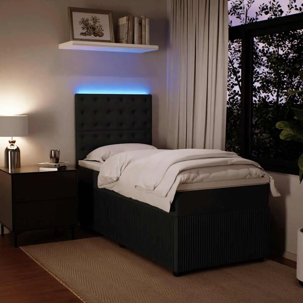 Box Spring Bed with Pocket Mattress Velvet Black King Single