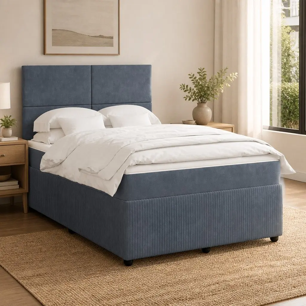 Double Box Spring Bed with Pocket Spring Mattress LED Lights Adjustable
