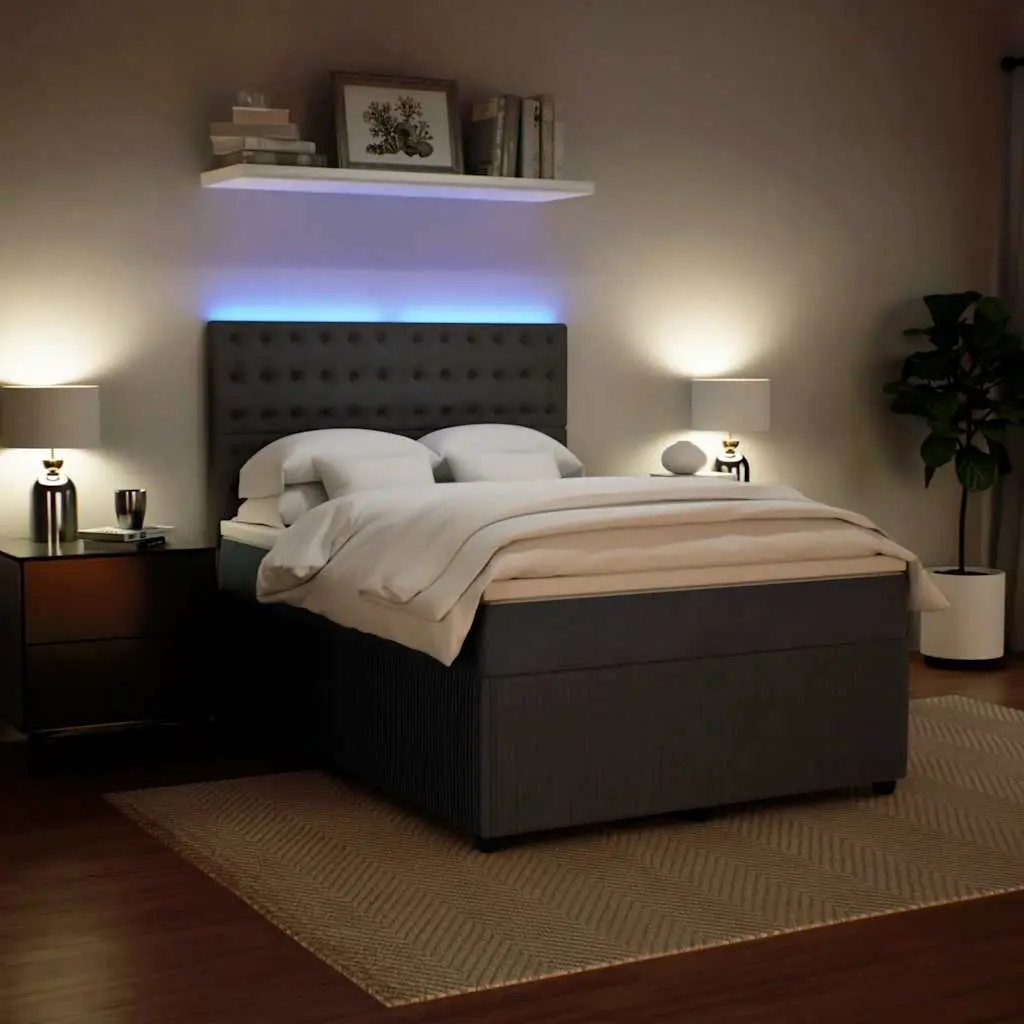Double Bed with Height Adjustable Headboard Pocket Spring Mattress LED Lights Grey Velvet