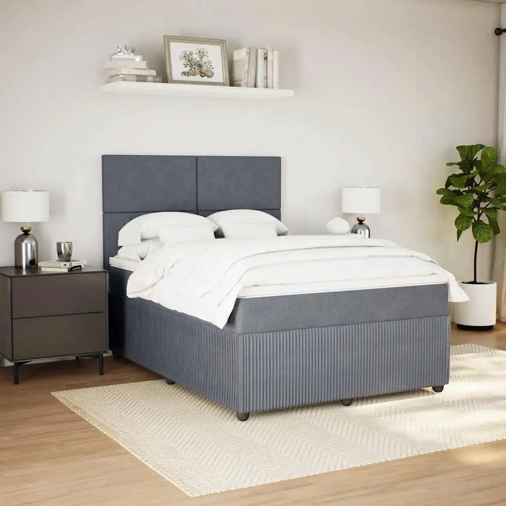 Queen Box Spring Bed with Mattress Dark Grey Velvet Adjustable Headboard