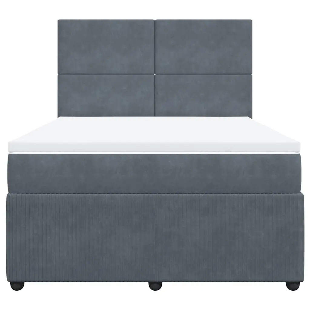 Queen Box Spring Bed with Mattress Dark Grey Velvet Adjustable Headboard