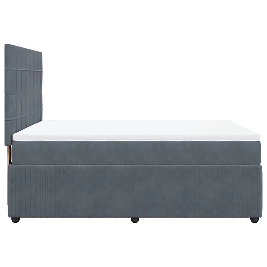 Box Spring Bed with Mattress Queen Size Dark Grey Velvet LED Headboard