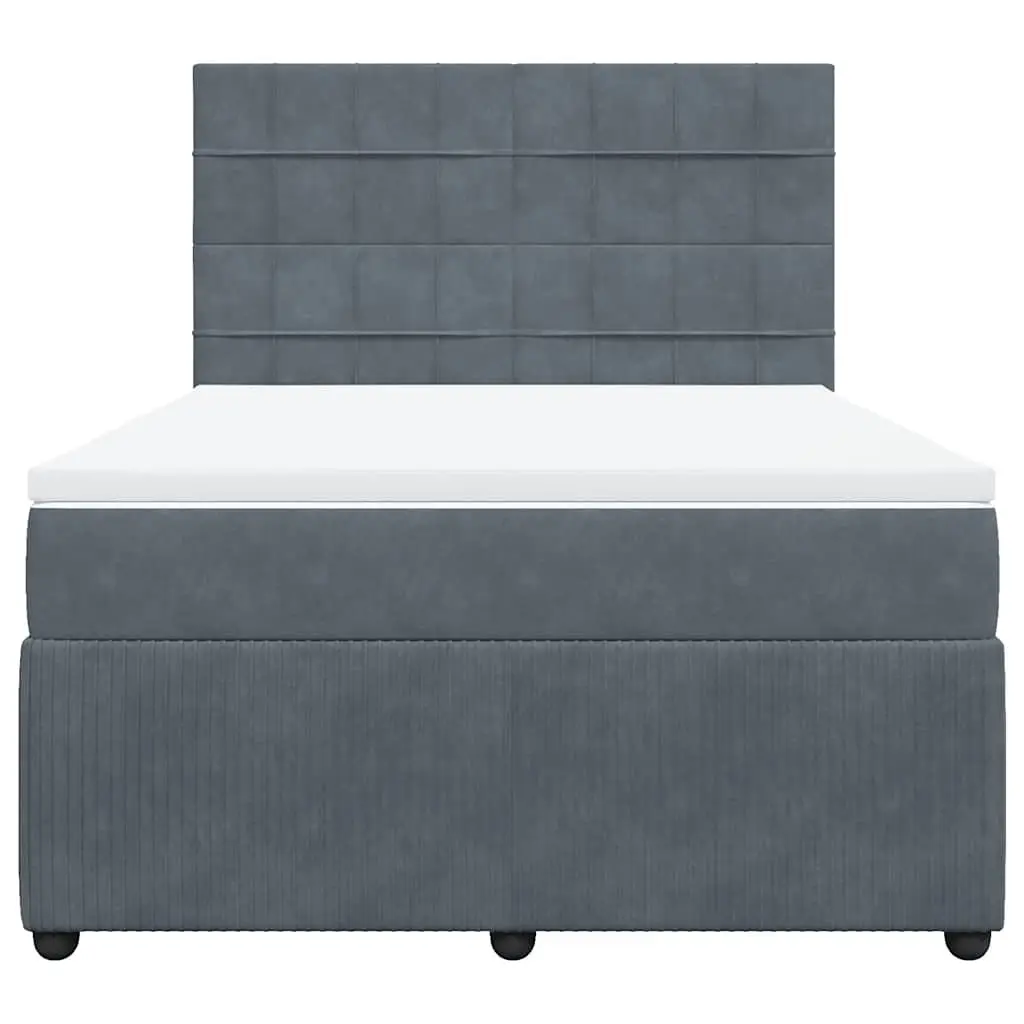 Box Spring Bed with Mattress Queen Size Dark Grey Velvet LED Headboard