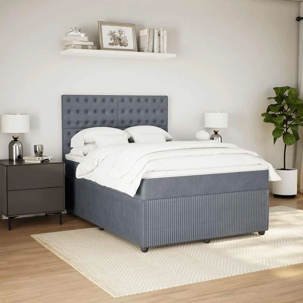 Queen Box Spring Bed with Mattress Dark Grey Velvet LED Headboard